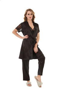Satin Solid 3 Pcs Nightdress