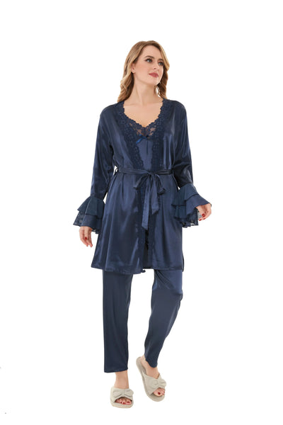 Satin Solid 3 Pcs Nightdress