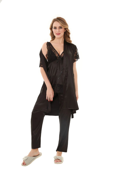 Satin Solid 3 Pcs Nightdress