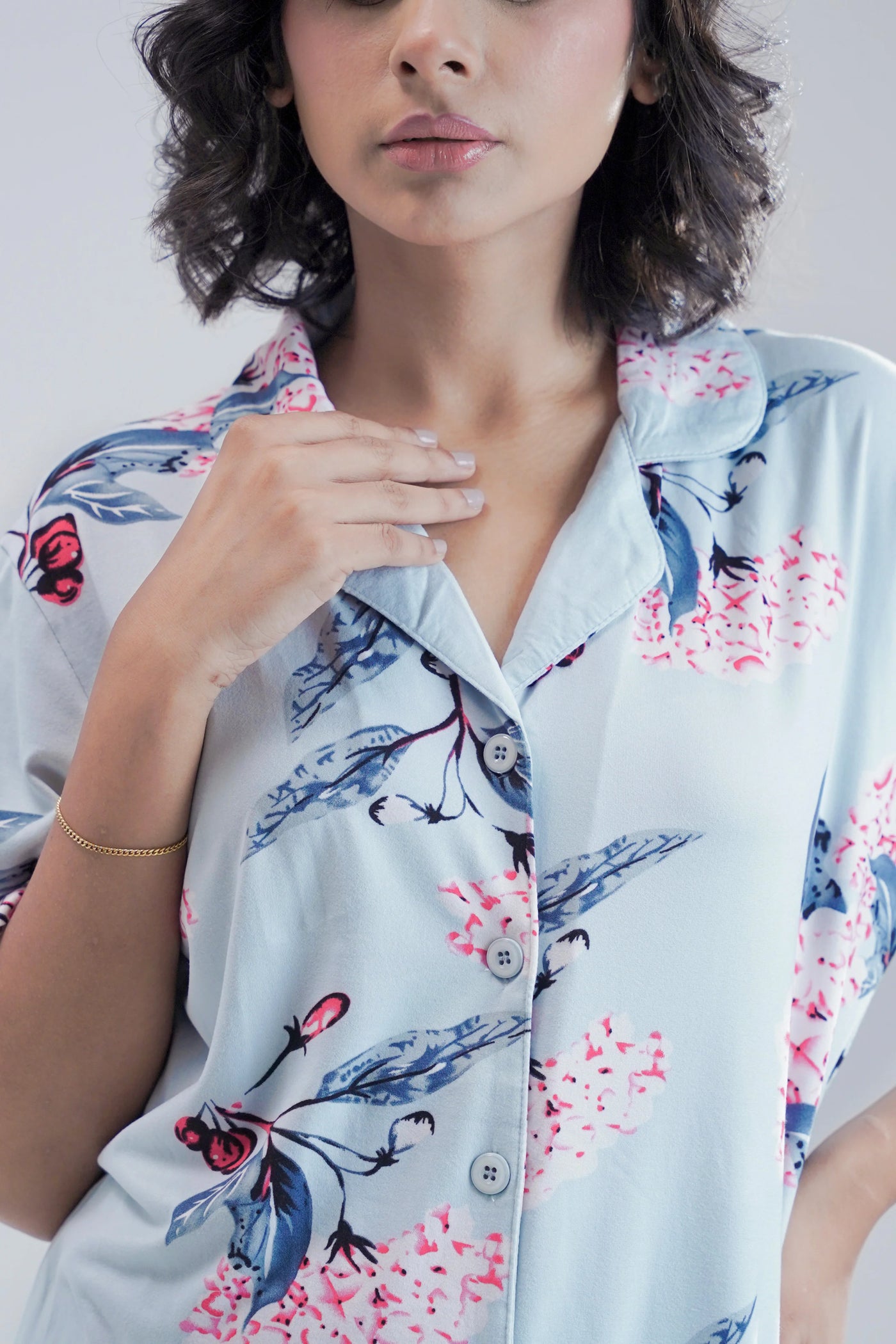Cotton 2 Pcs PJ Set - Light Blue