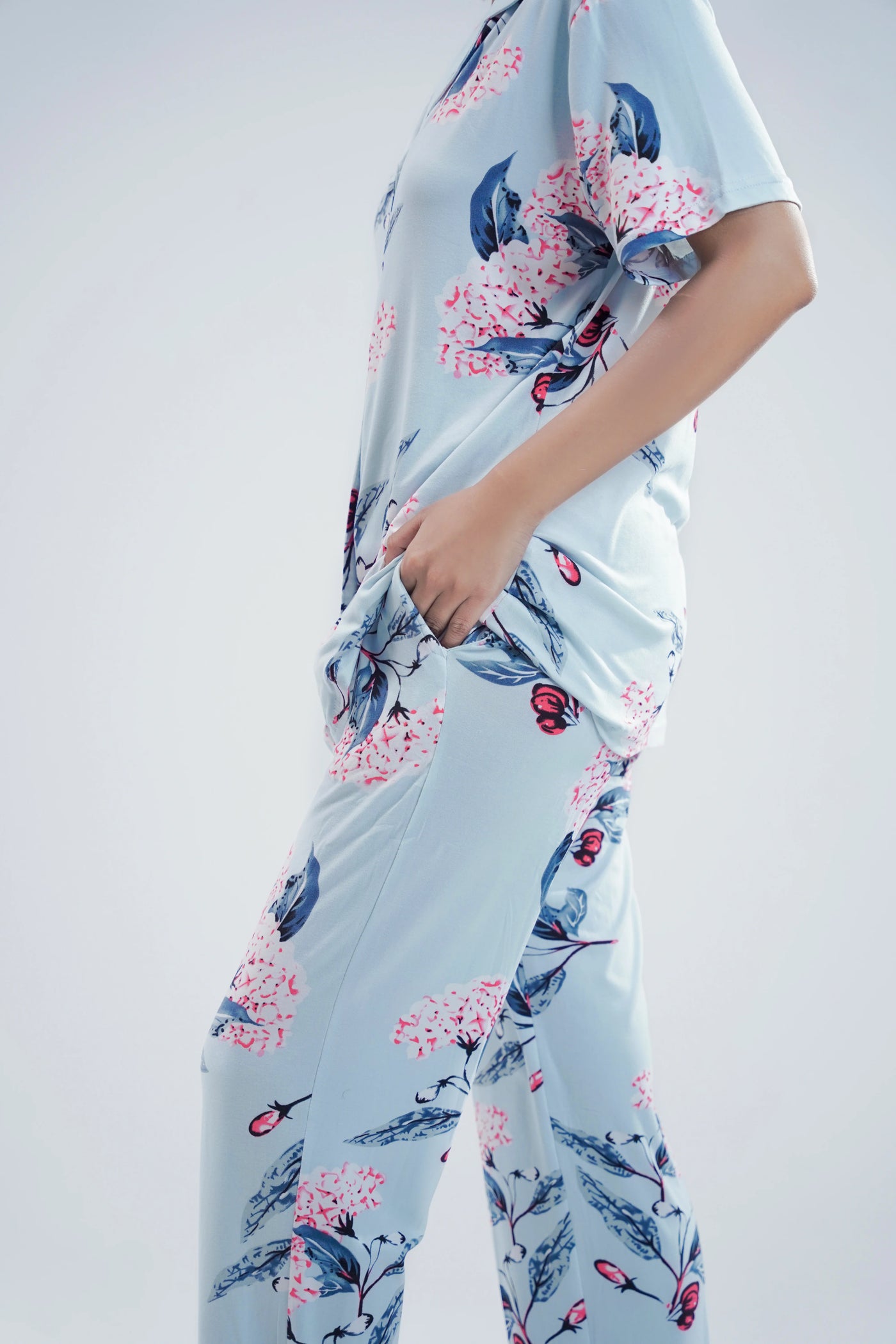 Cotton 2 Pcs PJ Set - Light Blue